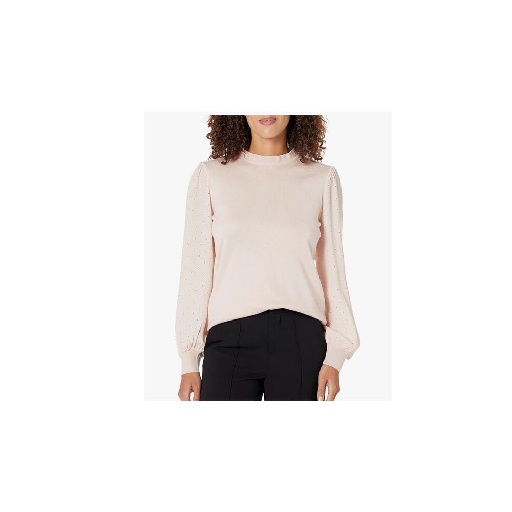 Adrianna Papell pink polka dot long sleeve sweater size large